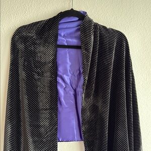 Black and White Polka Dot Shawl with Purple Lining